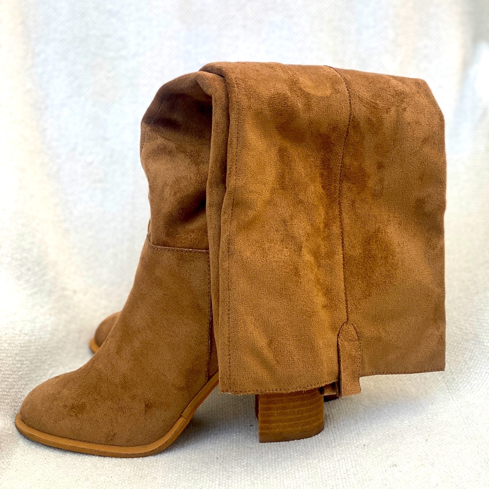 Suede (faux) high heel boots. Perfect for fall and dry winter! Very stylish!